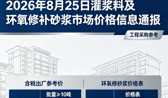 通河2026年8月25日灌浆料及环氧修补砂浆市场价格信息通报
